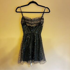 Lucy in the Sky Black Sequin Mini Dress, Clubbing, Cocktail, Sheer, Corset Back
